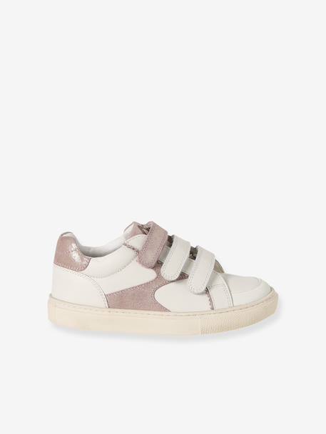 Baskets enfant fille cuir à scratchs blanc imprimé+écru+lot blanc 12 - vertbaudet enfant 