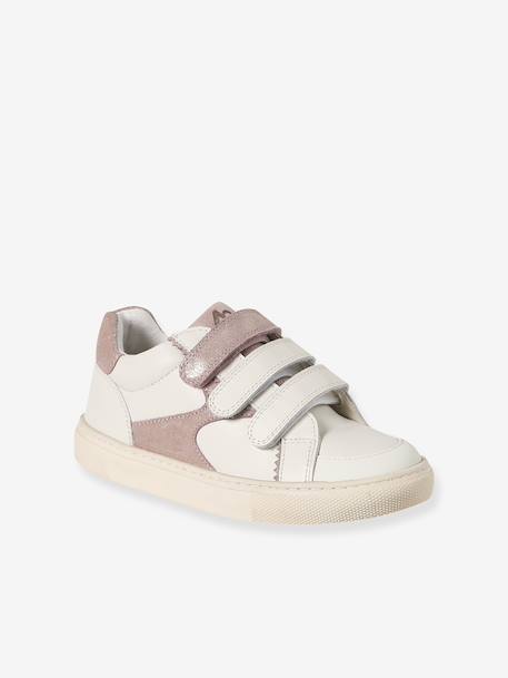 Baskets enfant fille cuir à scratchs blanc imprimé+écru+lot blanc 11 - vertbaudet enfant 