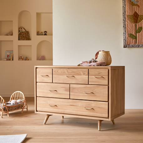 Commode enfant en bois de teck 6 tiroirs kort Naturel 1 - vertbaudet enfant 