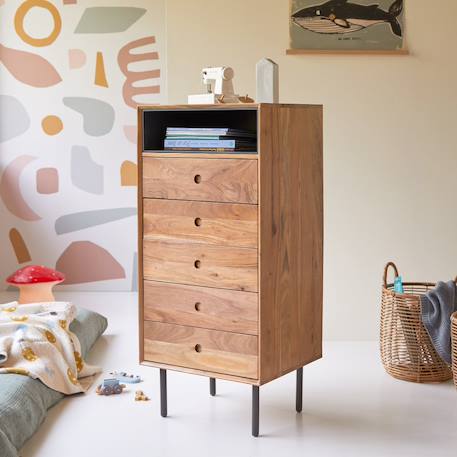 Chiffonnier enfant en bois d'acacia 5 tiroirs pavel Naturel 1 - vertbaudet enfant 