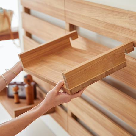 Tête de lit enfant avec étagères en bois de teck 135 urbain Marron clair 3 - vertbaudet enfant 
