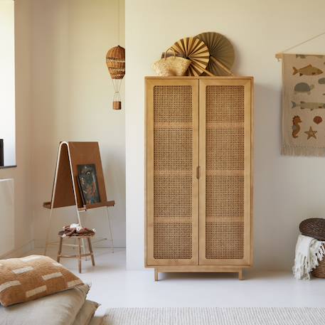Armoire enfant en bois d'orme massif et cannage luis Naturel 2 - vertbaudet enfant 