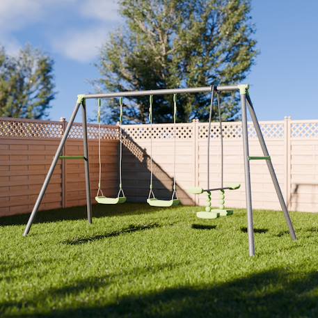 Balançoire 3 agrès tramontane, portique 4 places, balancoire, station de jeux extérieure Vert 1 - vertbaudet enfant 