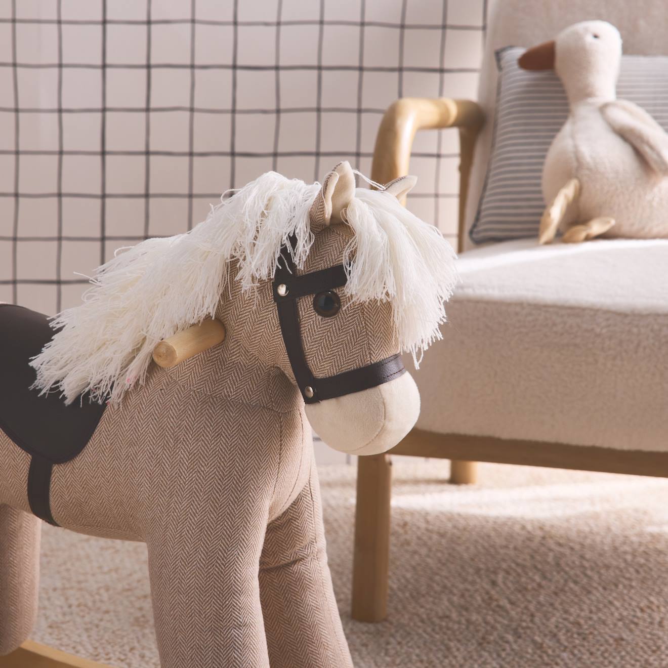 Cheval à Bascule Enfant En Bois Teorema - Avec Anneau De Sécurité, Charge Max 35 Kg, Dimensions 80x31x53 Cm, Pour Bébé & Fille