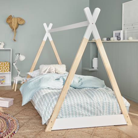 Lit tipi enfant  bois de pin sommier à lattes inclus tobias Blanc+Vert 1 - vertbaudet enfant 