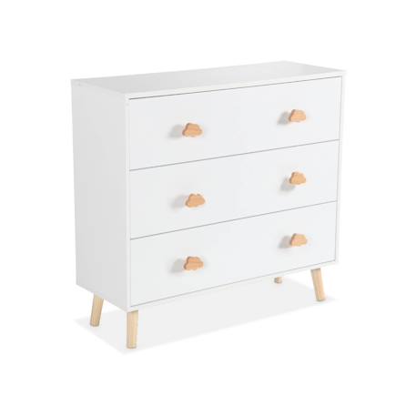 Commode enfant, décor bois, 3 tiroirs, pieds et poignées nuage en pin Blanc 2 - vertbaudet enfant 