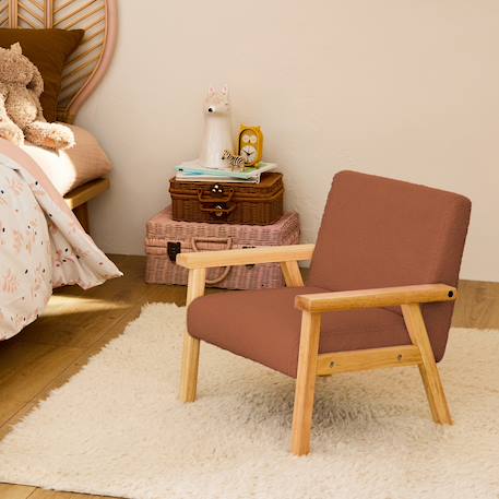 Fauteuil scandinave en bouclette et bois enfant isak l 47 x p 43,5 x h 50cm Blanc+Moutarde+Taupe+Terracotta 19 - vertbaudet enfant 
