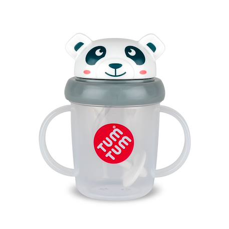 Tasse anti fuite + paille lestée panda - v3 Gris 1 - vertbaudet enfant 