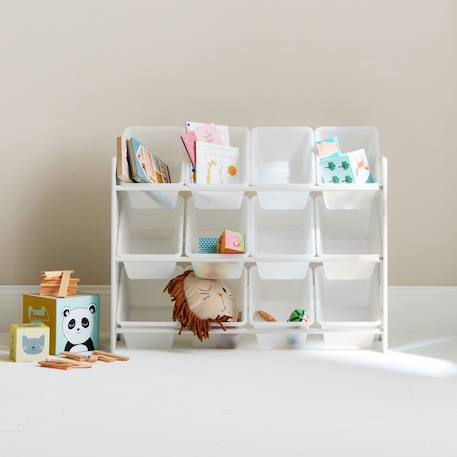 Meuble de rangement jouet avec 12 casiers, tobias, l 84 x p 29,5 x h 60cm Blanc+Naturel 1 - vertbaudet enfant 
