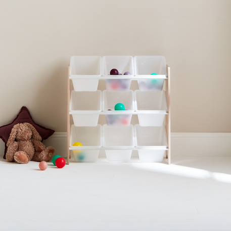 Meuble de rangement pour enfant avec 9 casiers - tobias - mdf décor bois naturel, 64x295x60cm Blanc+Naturel+Vert céladon 6 - vertbaudet enfant 