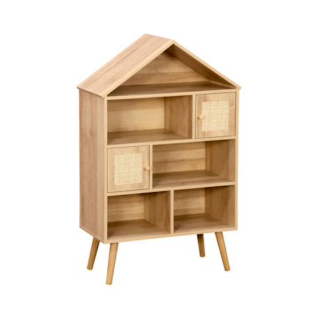 Etagère bibliothèque décor bois, 7 compartiments et 2 portes en cannage Naturel 2 - vertbaudet enfant 