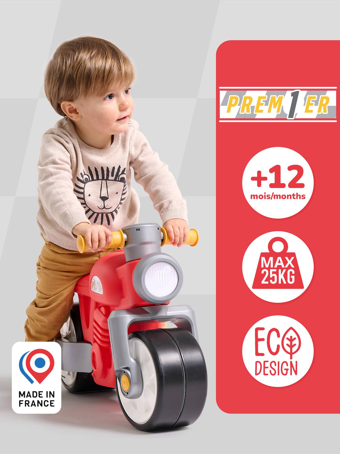 FALK Draisienne Moto Prem1er – Verde, Ruote Silenziose, Manubrio Direzionale, 75% Plastica Riciclata, Made In France, Da 12 Mesi