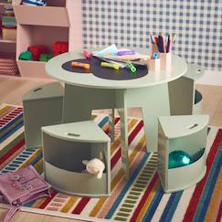 Chambre et rangement-Table effet ardoise et 4 chaises avec rangement pour enfant