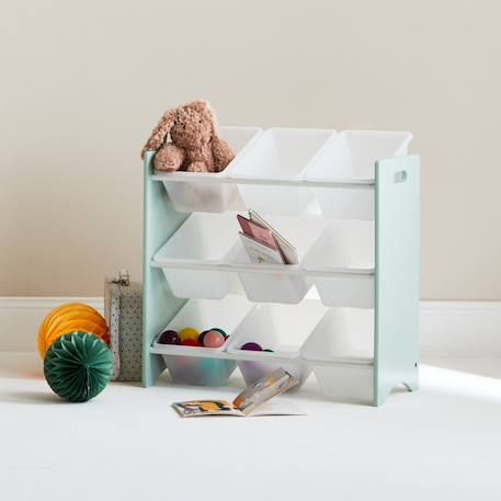 Lot de 2 meubles de rangement pour enfant, 18 casiers - tobias - mdf décor bois naturel, 64x295x60cm Blanc+Vert céladon 7 - vertbaudet enfant 