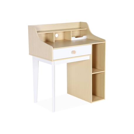 Bureau enfant avec tiroir et 3 étagères, l 80 x p 50 x h 96 cm Blanc et naturel 2 - vertbaudet enfant 
