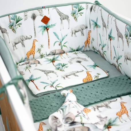Tour de lit universel en gaze de coton safari Safari, vert, gris, blanc 2 - vertbaudet enfant 