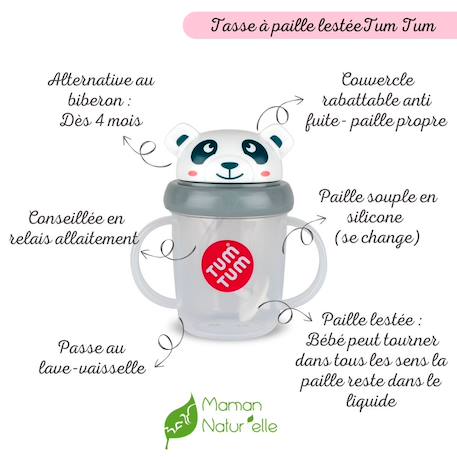 Tasse anti fuite + paille lestée panda - v3 Gris 2 - vertbaudet enfant 
