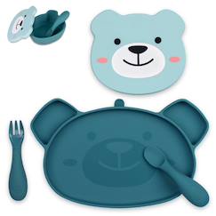 Puériculture-Assiette + bol ventousés en silicone ourson bleu