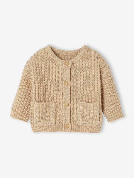 Gilet bébé en maille grosse jauge beige chiné+vert sauge 1 - vertbaudet enfant 