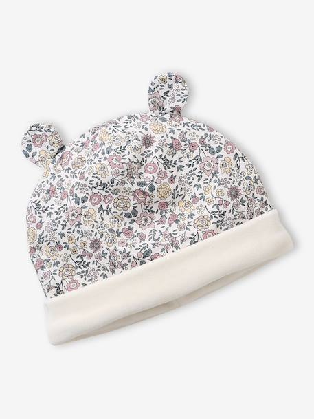 Ensemble bonnet et snood bébé imprimé fleuri doublé sherpa rose imprimé 2 - vertbaudet enfant 
