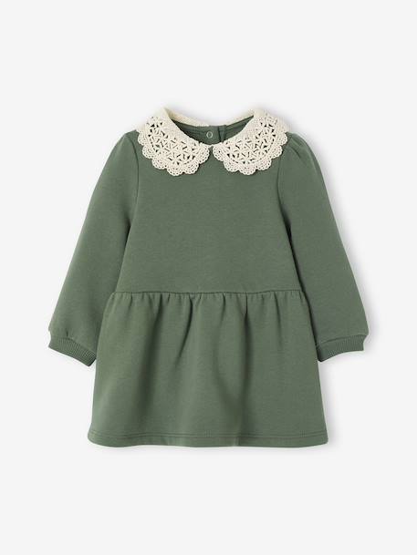 Robe bébé en molleton avec col en crochet vert 1 - vertbaudet enfant 