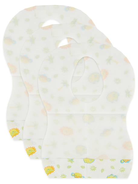 Lot de 30 bavoirs jetables en cellulose 30x blanc avec motifs de jungle 2 - vertbaudet enfant 