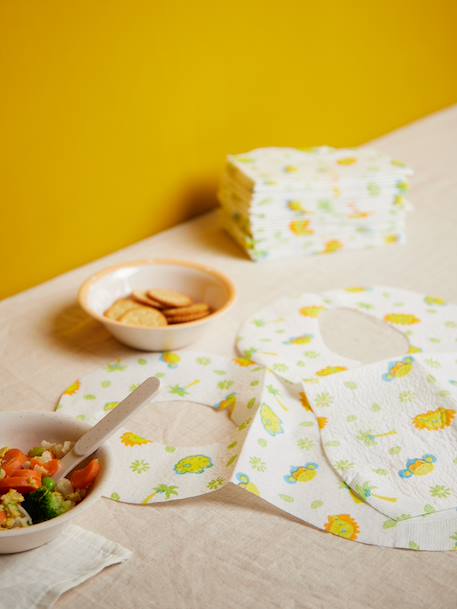 Lot de 30 bavoirs jetables en cellulose 30x blanc avec motifs de jungle 4 - vertbaudet enfant 