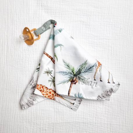 Doudou lange attache tétine en coton safari Safari, vert, gris, blanc 2 - vertbaudet enfant 