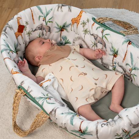 Couffin bébé complet avec linge fabriqué en france safari Safari, vert, gris, blanc 2 - vertbaudet enfant 