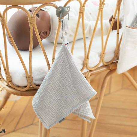 Doudou lange attache tétine en gaze de coton melody Melody, blanc imprimé minimaliste 6 - vertbaudet enfant 