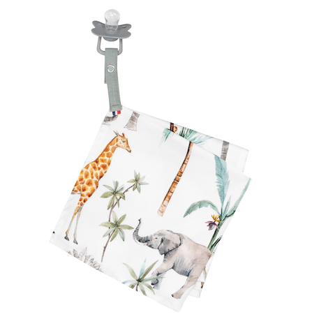 Doudou lange attache tétine en coton safari Safari, vert, gris, blanc 1 - vertbaudet enfant 