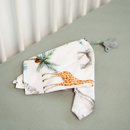 Doudou lange attache tétine en coton safari Safari, vert, gris, blanc 3 - vertbaudet enfant 