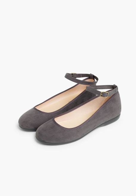 Ballerines pour fille et femme avec rubans en satin et bride Gris foncé 4 - vertbaudet enfant 