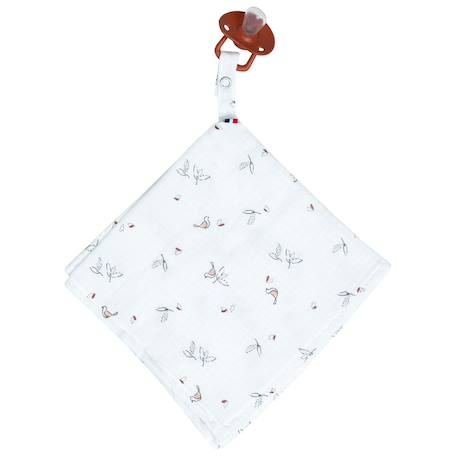 Doudou lange attache tétine en gaze de coton melody Melody, blanc imprimé minimaliste 1 - vertbaudet enfant 