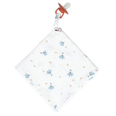 Doudou lange attache tétine en gaze de coton Bleuet imprimé floral 1 - vertbaudet enfant 