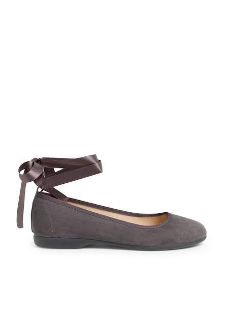 Ballerines pour fille et femme avec rubans en satin et bride Gris foncé 1 - vertbaudet enfant 