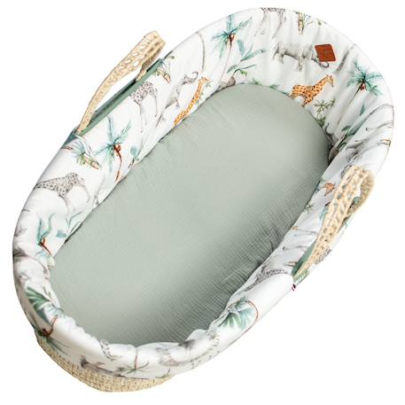 Habillage de couffin en satin de coton safari Safari, vert, gris, blanc 1 - vertbaudet enfant 