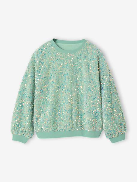 Sweat fille à sequins turquoise 3 - vertbaudet enfant 
