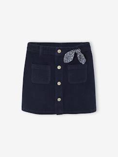 Jupe boutonnée en velours fille avec nouette fantaisie  - vertbaudet enfant