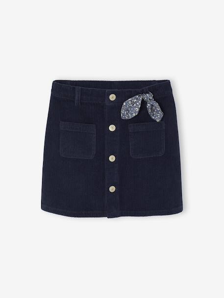 Jupe boutonnée en velours fille avec nouette fantaisie marine+vieux rose 1 - vertbaudet enfant 