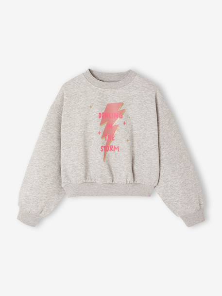 Sweat fillle détail glitter forme raccourcie gris chiné 2 - vertbaudet enfant 