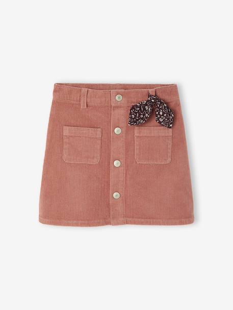 Jupe boutonnée en velours fille avec nouette fantaisie marine+vieux rose 6 - vertbaudet enfant 