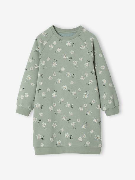Robe en molleton fleurs pop fille vert sauge 1 - vertbaudet enfant 