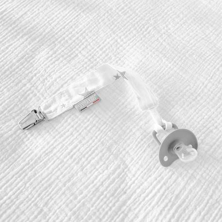 Attache tétine  en coton stella Stella, imprimé étoiles blanc, gris 3 - vertbaudet enfant 