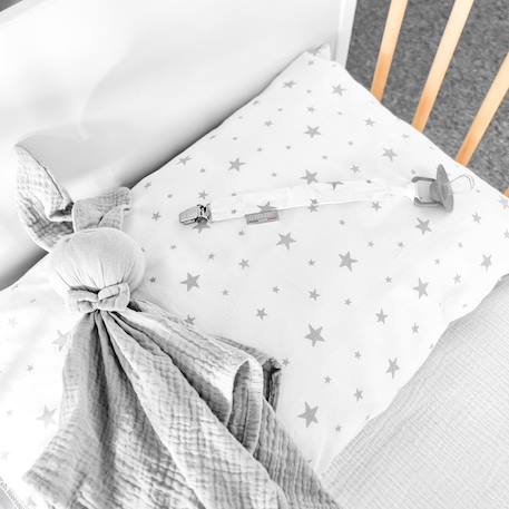 Attache tétine  en coton stella Stella, imprimé étoiles blanc, gris 2 - vertbaudet enfant 