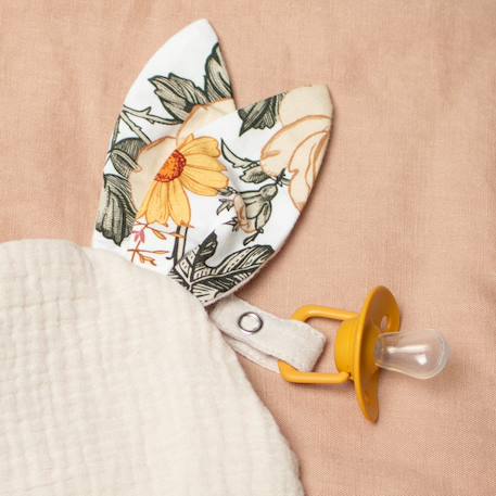 Doudou lapin attache tétine en gaze de coton néo vintage Néo vintage imprimé floral, beige, blanc 3 - vertbaudet enfant 