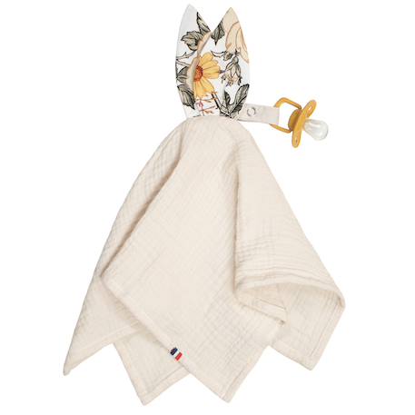 Doudou lapin attache tétine en gaze de coton néo vintage Néo vintage imprimé floral, beige, blanc 1 - vertbaudet enfant 