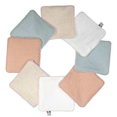 Lingettes bébé lavables en  coton 8 pièces stella Blanc+Bleu+Bleuet imprimé floral+Dinosaures, écru, vert+Écru+Eucalyptus, vert, gris+Gris clair+Melody, blanc imprimé minimaliste+Néo vintage imprimé floral, beige, blanc+Rouge+Safari, vert, gris, blanc+Sidonia, beige, écru, blanc 15 - vertbaudet enfant 