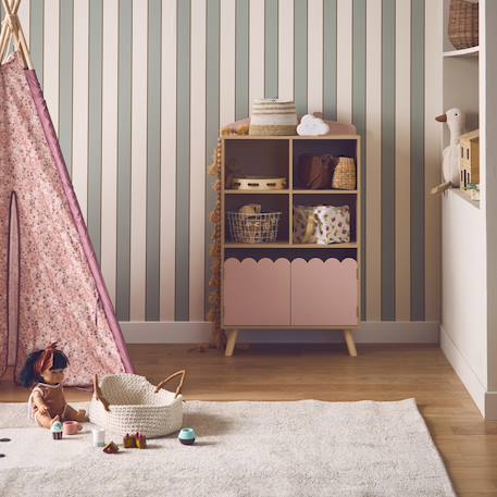Bibliothèque enfant, 2 portes et 4 étagères Blanc+Naturel+Rose+Vert 14 - vertbaudet enfant 