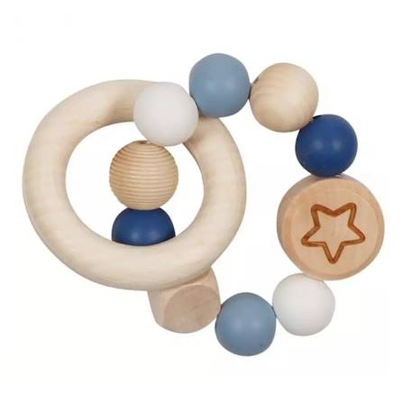 Hochet en bois et silicone Bleu 1 - vertbaudet enfant 
